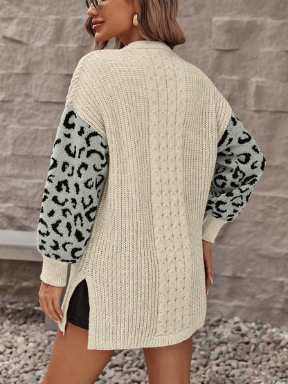 Pocketed Leopard Open Front Cardigan-Angel Casuals