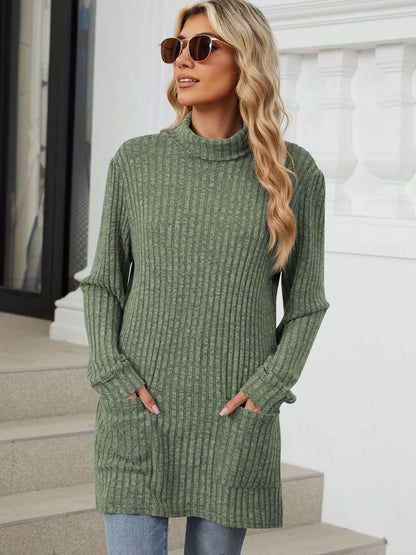 Ribbed Mock Neck Long Sleeve T-Shirt-Angel Casuals
