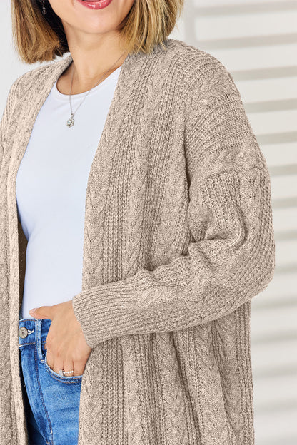 Cable-Knit Open Front Dropped Shoulder Cardigan-Angel Casuals