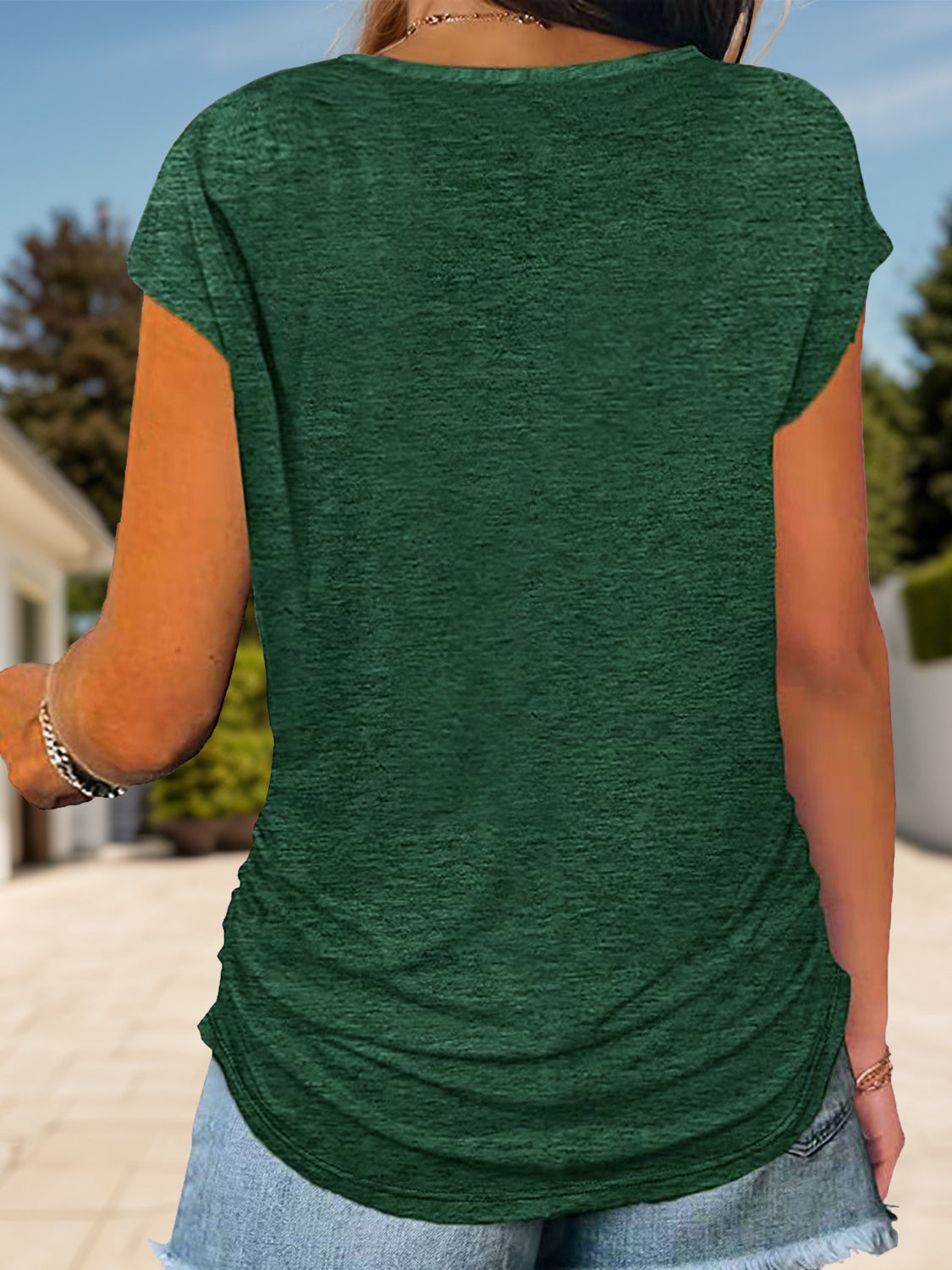Full Size Half Zip Cap Sleeve T-Shirt-Angel Casuals