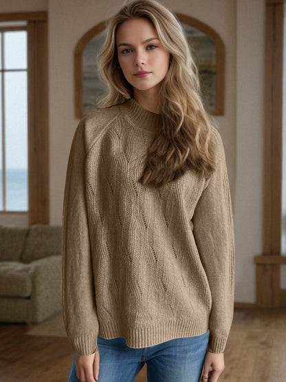 Mock Neck Long Sleeve Sweater-Angel Casuals