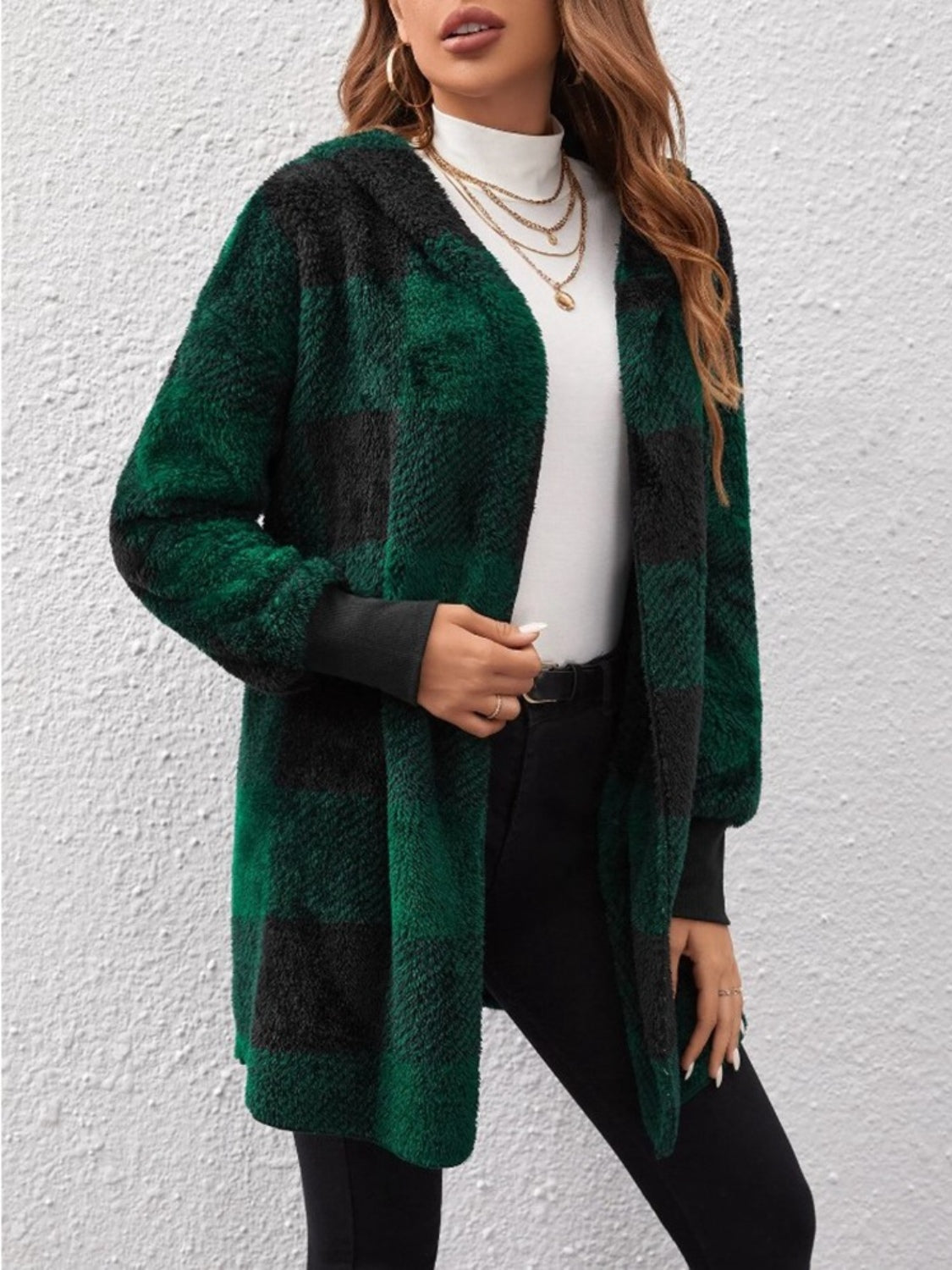 Plaid Long Sleeve Hooded Coat-Angel Casuals