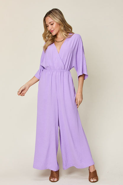 Double Take Full Size Half Sleeve Wide Leg Jumpsuit-Angel Casuals