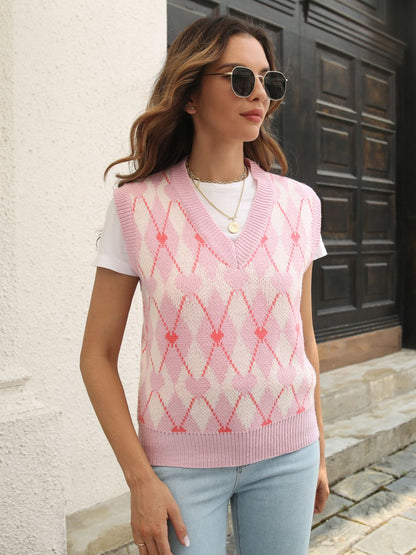 Geometric V-Neck Sweater Vest-Angel Casuals