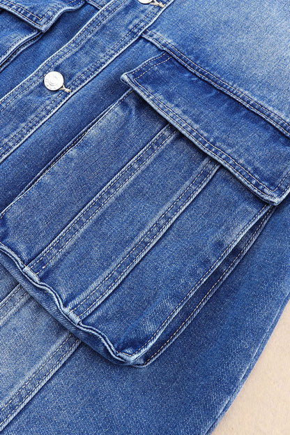 Collared Neck Button Up Denim Jacket-Angel Casuals