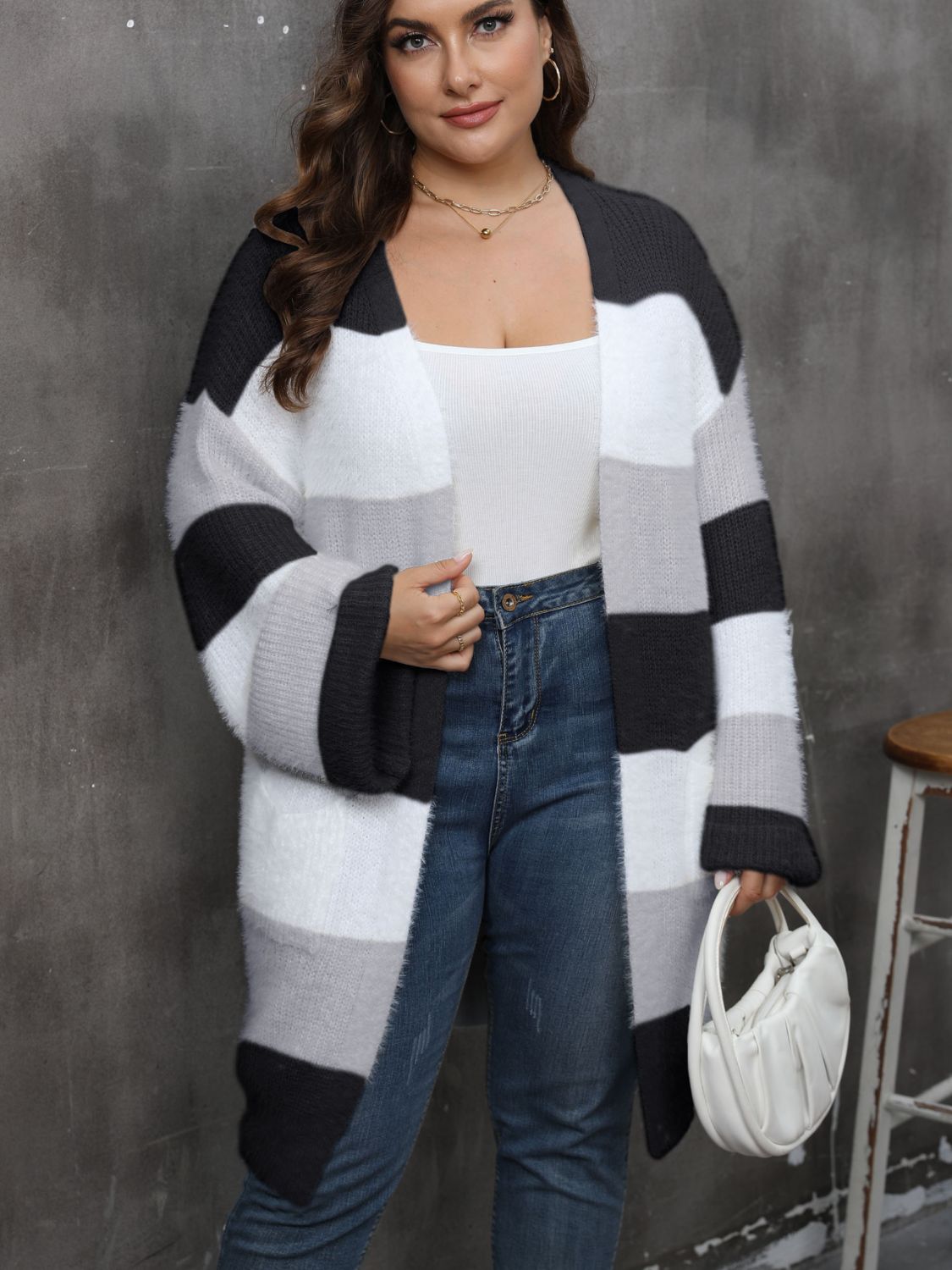 Plus Size Open Front Long Sleeve Cardigan-Angel Casuals