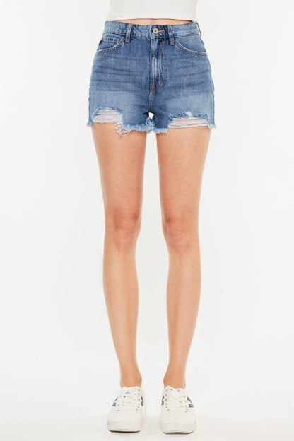 Kancan Distressed Raw Hem High Waist Denim Shorts-Angel Casuals