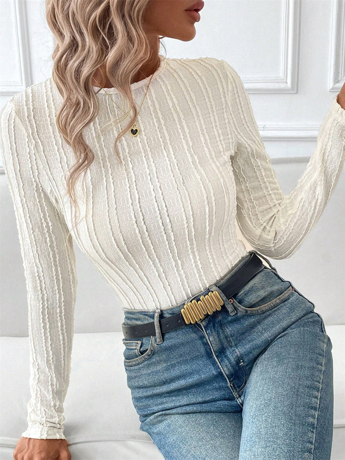 Round Neck Long Sleeve Top-Angel Casuals
