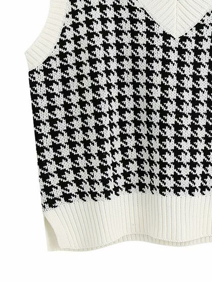 Houndstooth V-Neck Sweater Vest-Angel Casuals