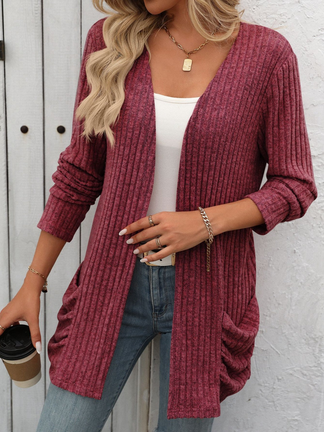 Mandy Open Front Long Sleeve Ribbed Cardigan-Angel Casuals