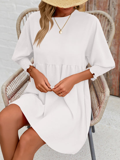 Round Neck Lantern Sleeve Mini Dress-Angel Casuals