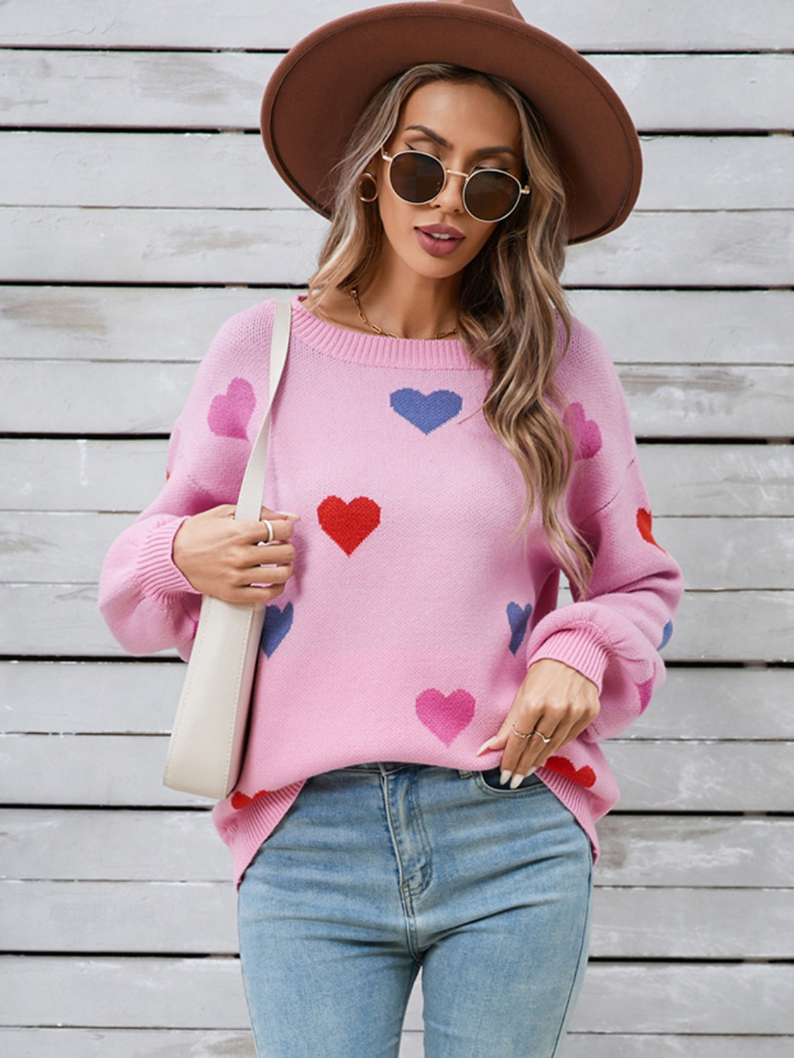 Angel Wings Heart Round Neck Long Sleeve Sweater-Angel Casuals