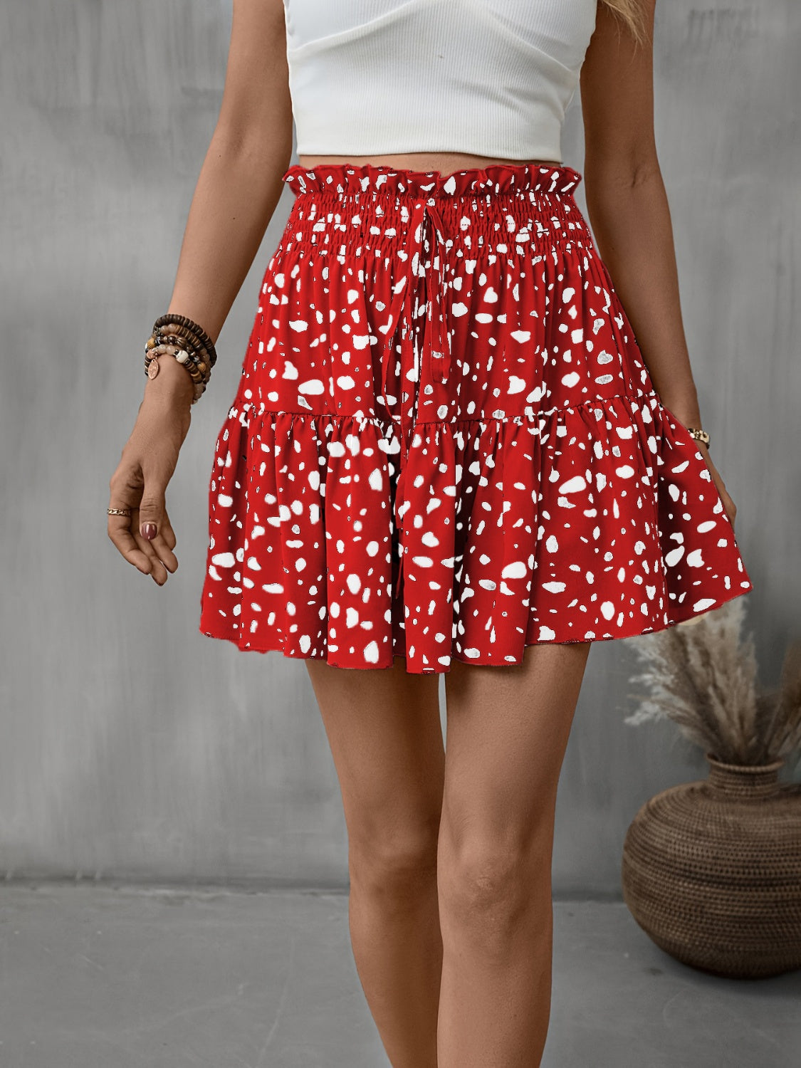 Frill Tied Printed Mini Skirt-Angel Casuals