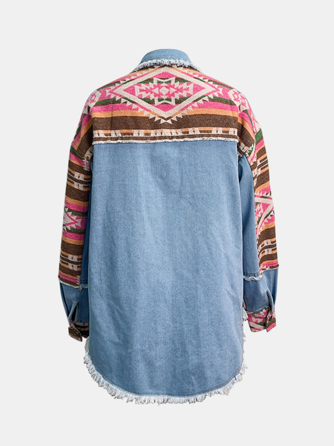 Geometric Collared Neck Long Sleeve Shacket-Angel Casuals