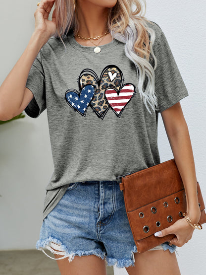 US Flag Leopard Heart Graphic Tee-Angel Casuals