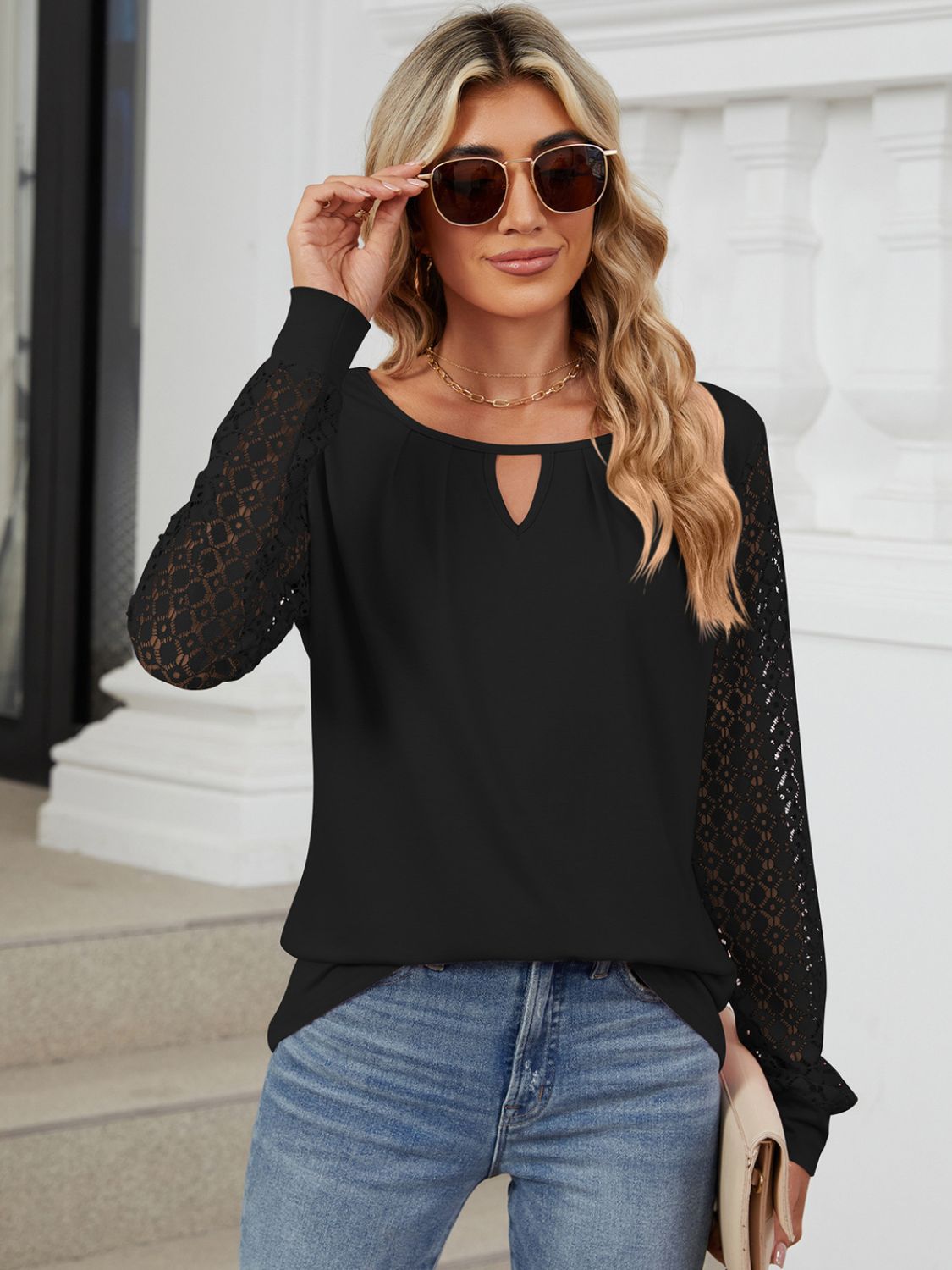 Cutout Round Neck Long Sleeve T-Shirt-Angel Casuals
