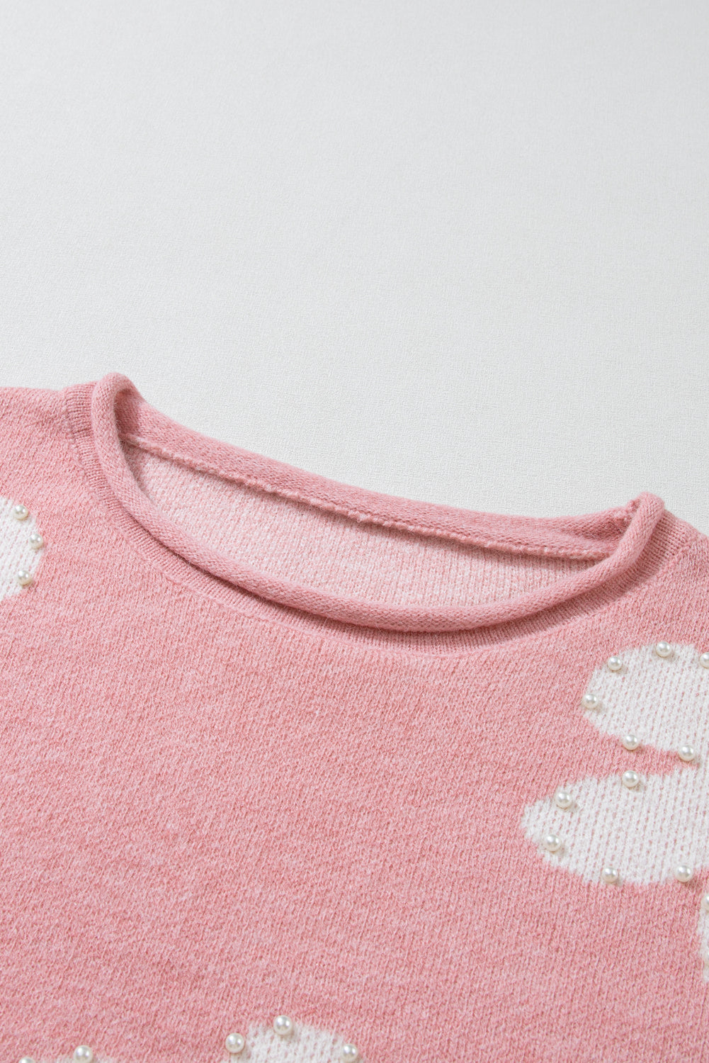 Pearl Trim Flower Round Neck Sweater-Angel Casuals