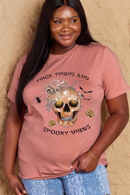 Simply Love Full Size THICK THIGHS AND SPOOKY VIBES Graphic Cotton T-Shirt-Angel Casuals