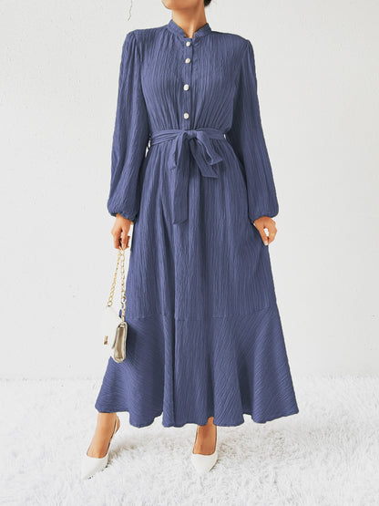 Tie Waist Long Sleeve Dress-Angel Casuals