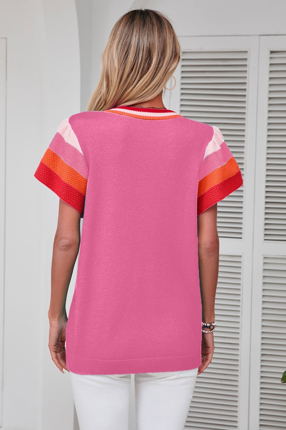 Color Block Round Neck Knit Top-Angel Casuals