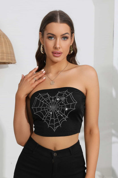 Heart Spider Web Graphic Tube Top-Angel Casuals