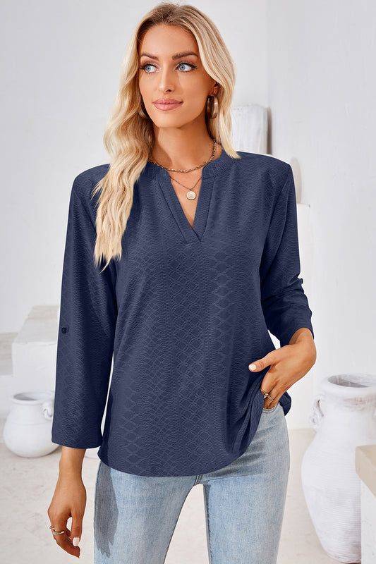 Notched Roll-Tab Sleeve T-Shirt-Angel Casuals