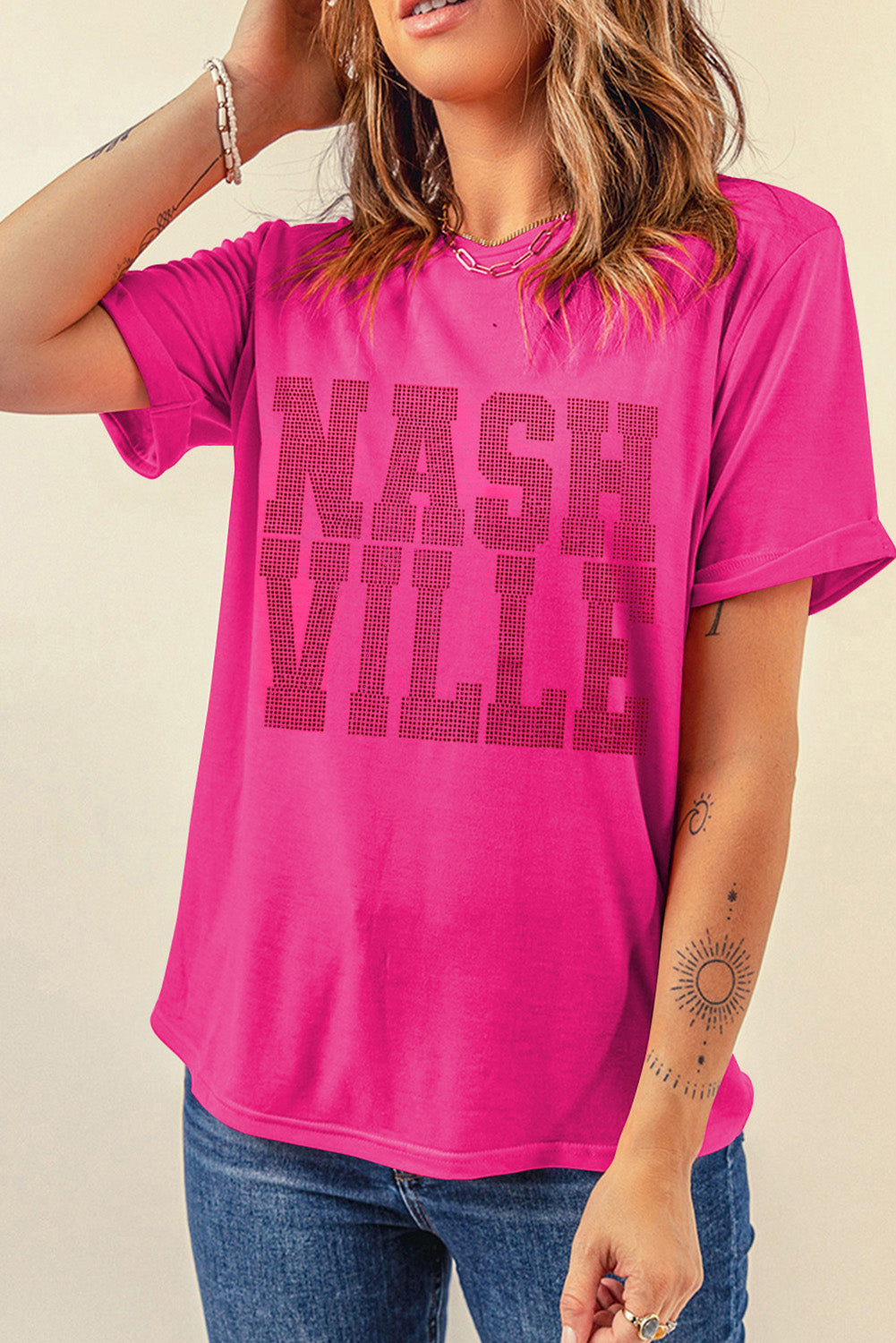 NASHVILLE Round Neck Short Sleeve T-Shirt-Angel Casuals