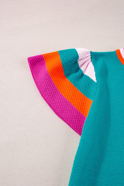 Color Block Round Neck Knit Top-Angel Casuals