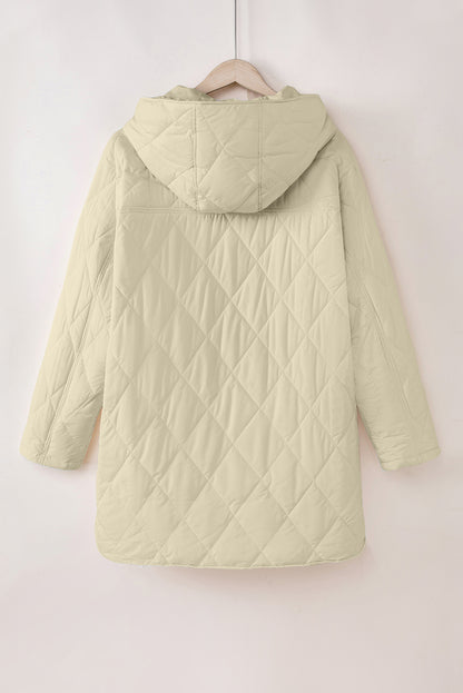 Snap Down Long Sleeve Quilted Winter Coat-Angel Casuals