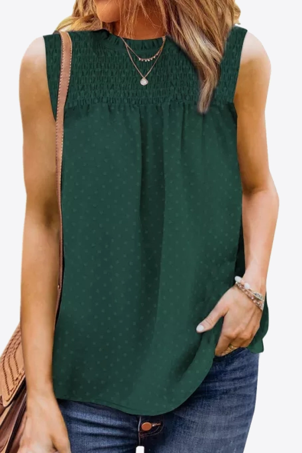 Smocked Tie Back Frill Trim Tank-Angel Casuals