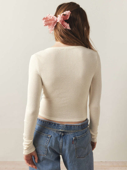 Notched Long Sleeve T-Shirt-Angel Casuals