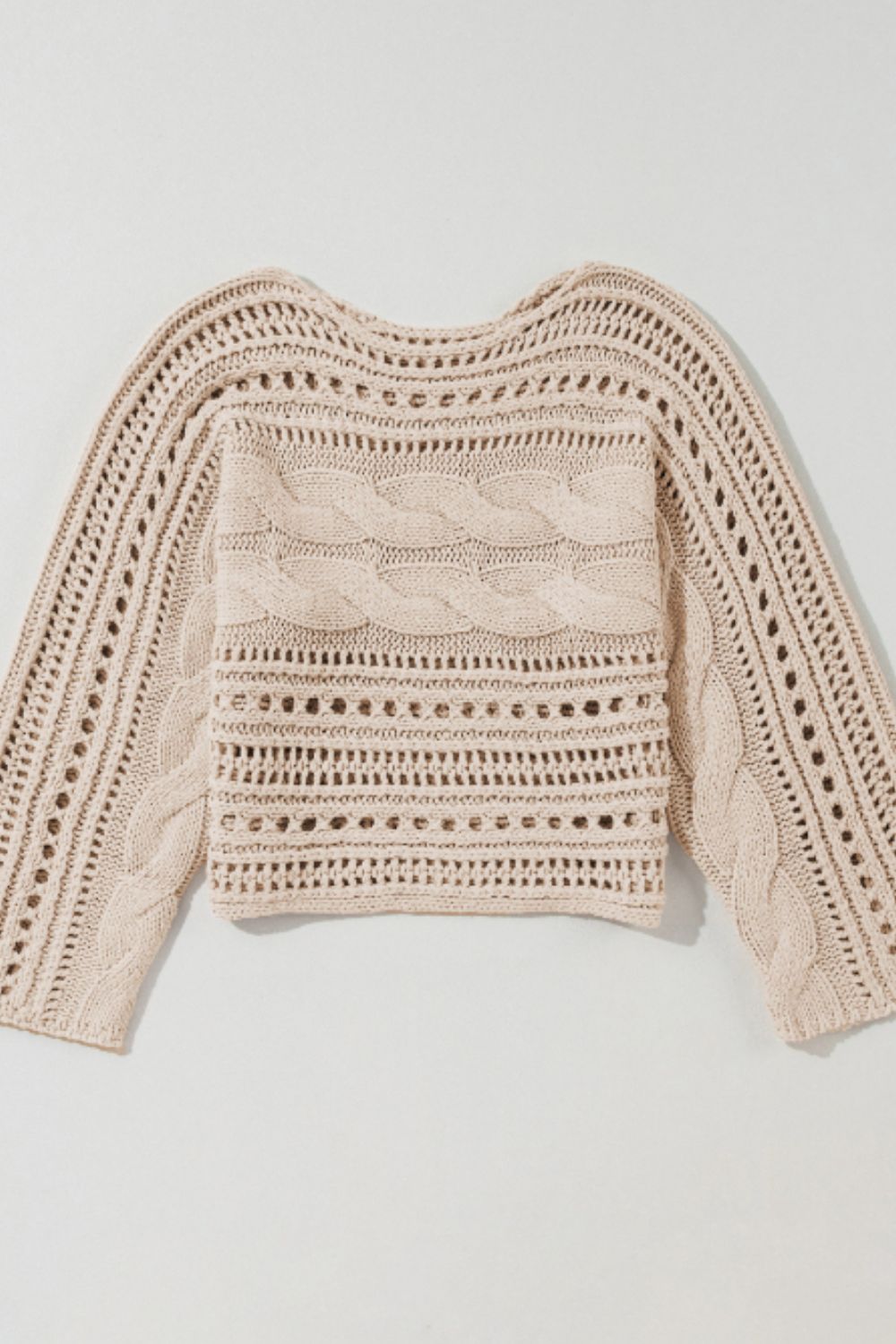 Openwork Cable Knit Long Sleeve Sweater-Angel Casuals