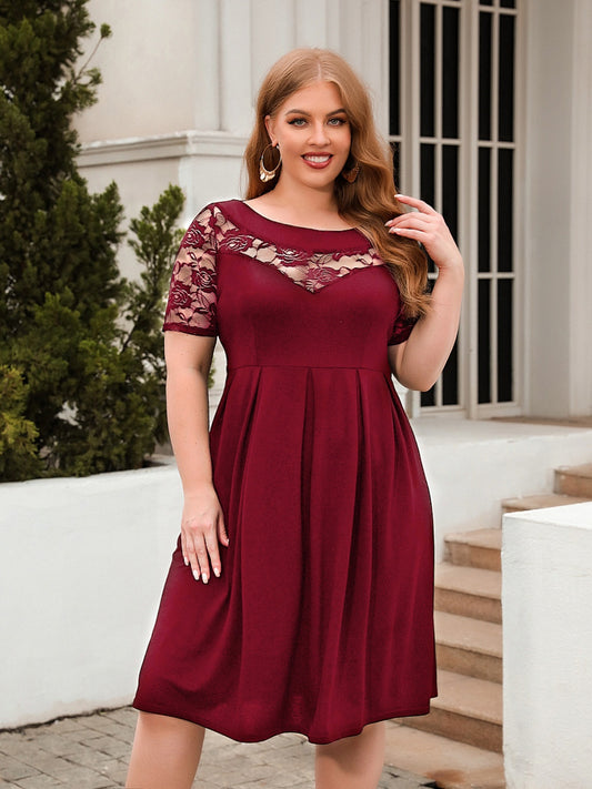 Plus Size Ruched Round Neck Short Sleeve Dress-Angel Casuals