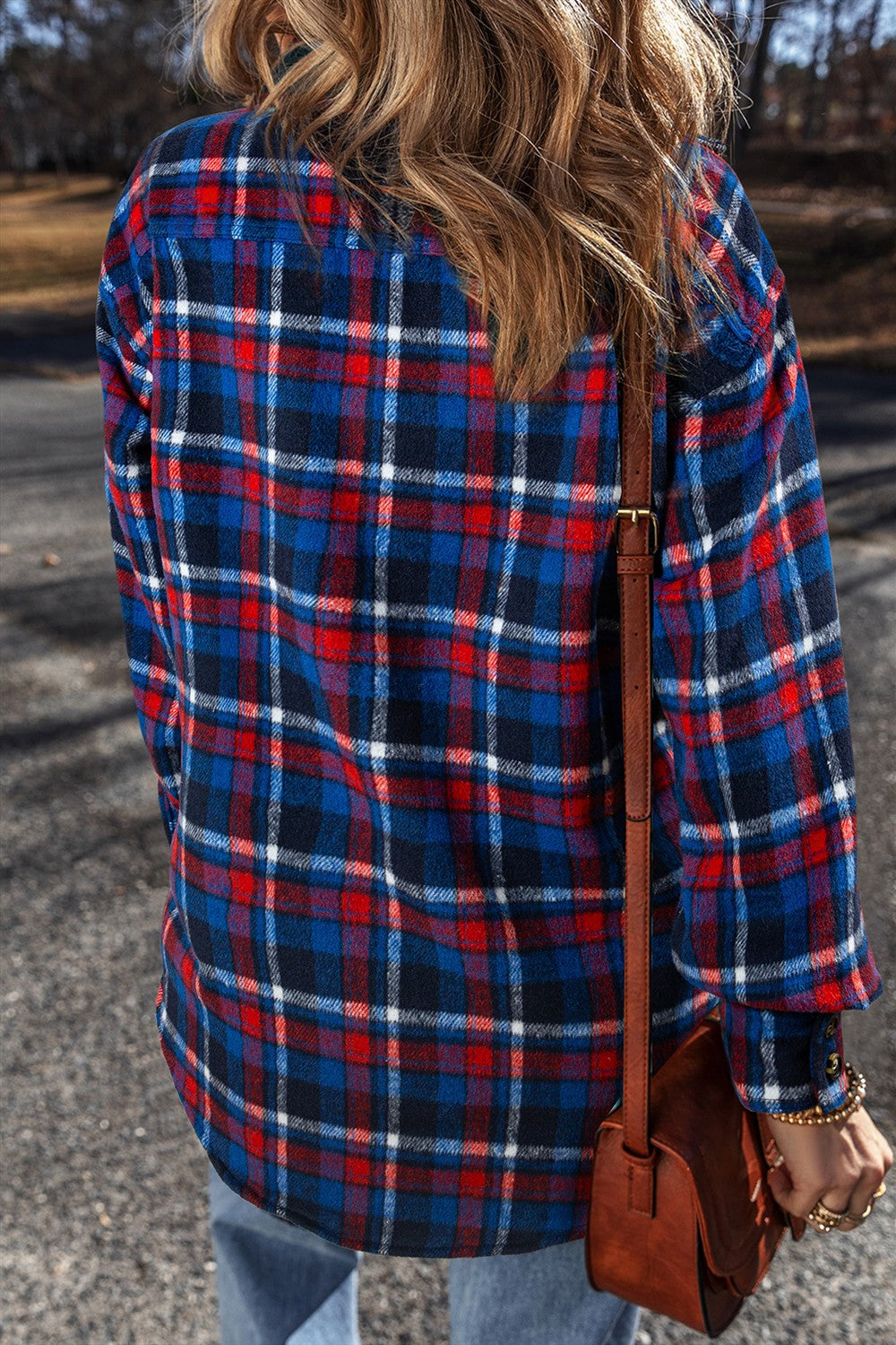 Pocketed Plaid Collared Neck Long Sleeve Shacket-Angel Casuals