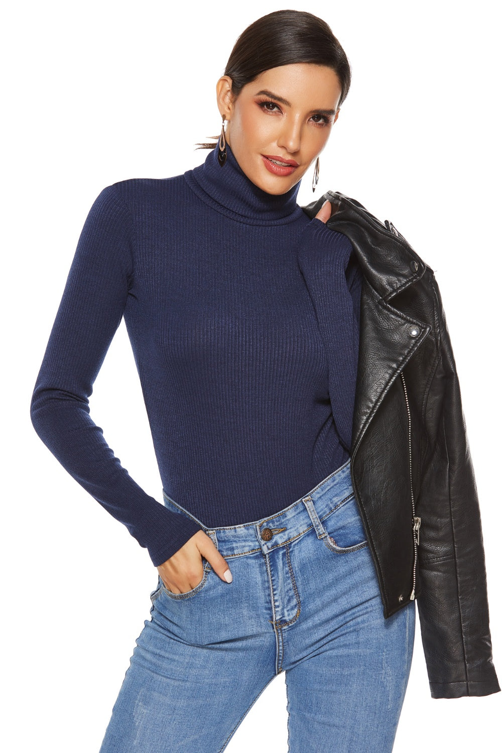 Ribbed Turtleneck Long Sleeve Bodysuit-Angel Casuals