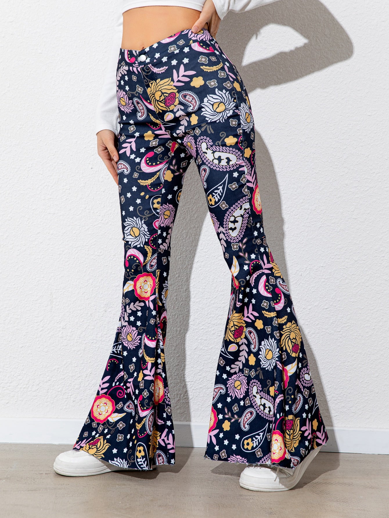 Floral High Waist Flare Leg Pants-Angel Casuals