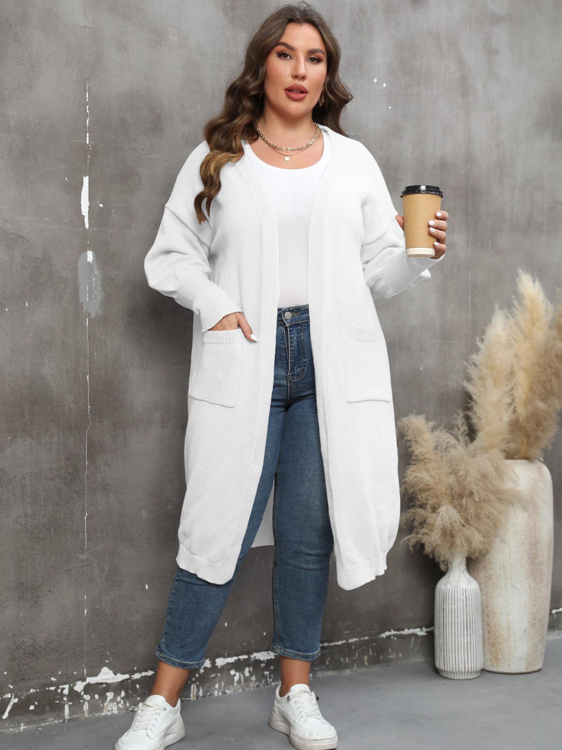 Plus Size Long Sleeve Pocketed Cardigan-Angel Casuals