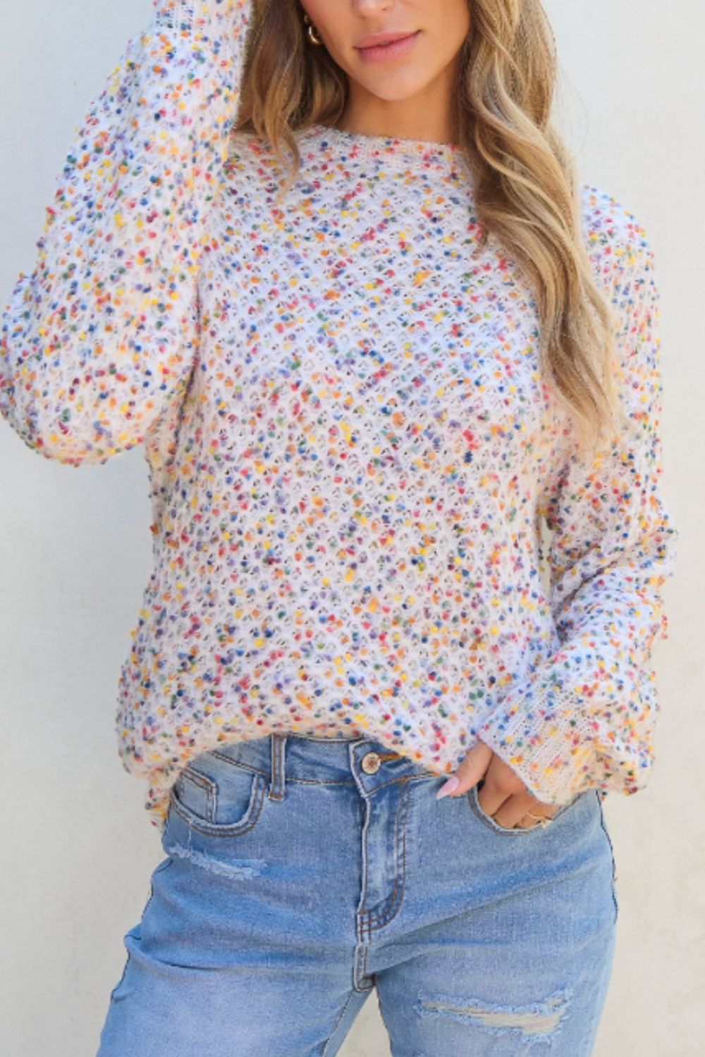 Confetti Round Neck Long Sleeve Sweater-Angel Casuals