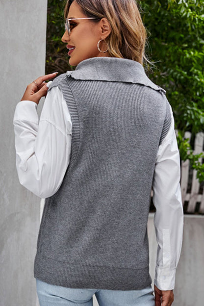 Quarter-Zip Ribbed Sweater Vest-Angel Casuals