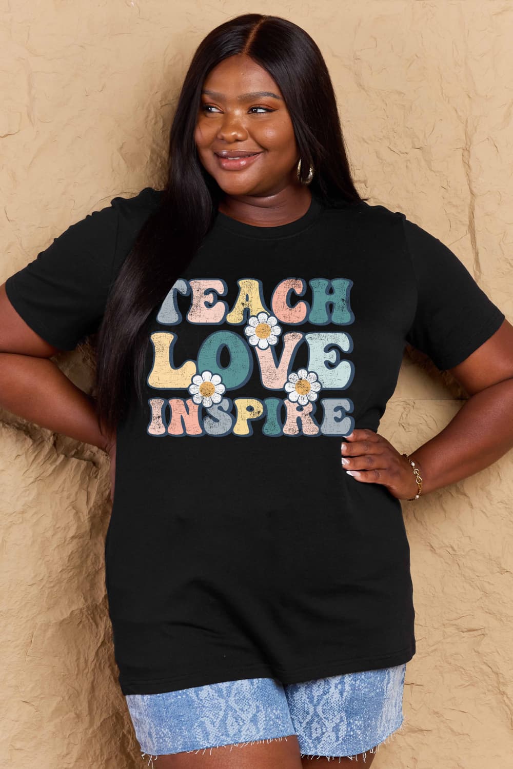 Simply Love Full Size TEACH LOVE INSPIRE Graphic Cotton T-Shirt-Angel Casuals