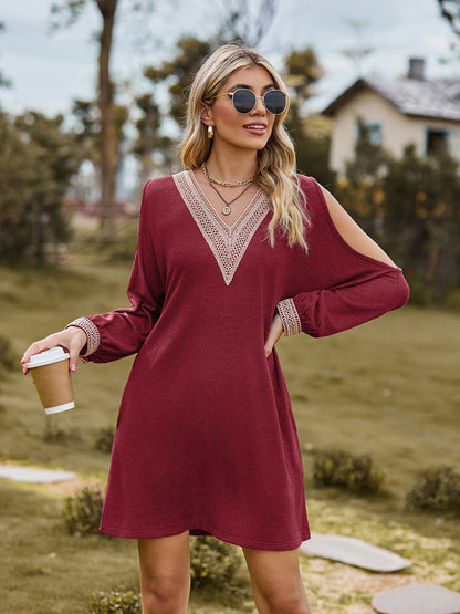 V-Neck Cutout Sleeve Mini Dress-Angel Casuals