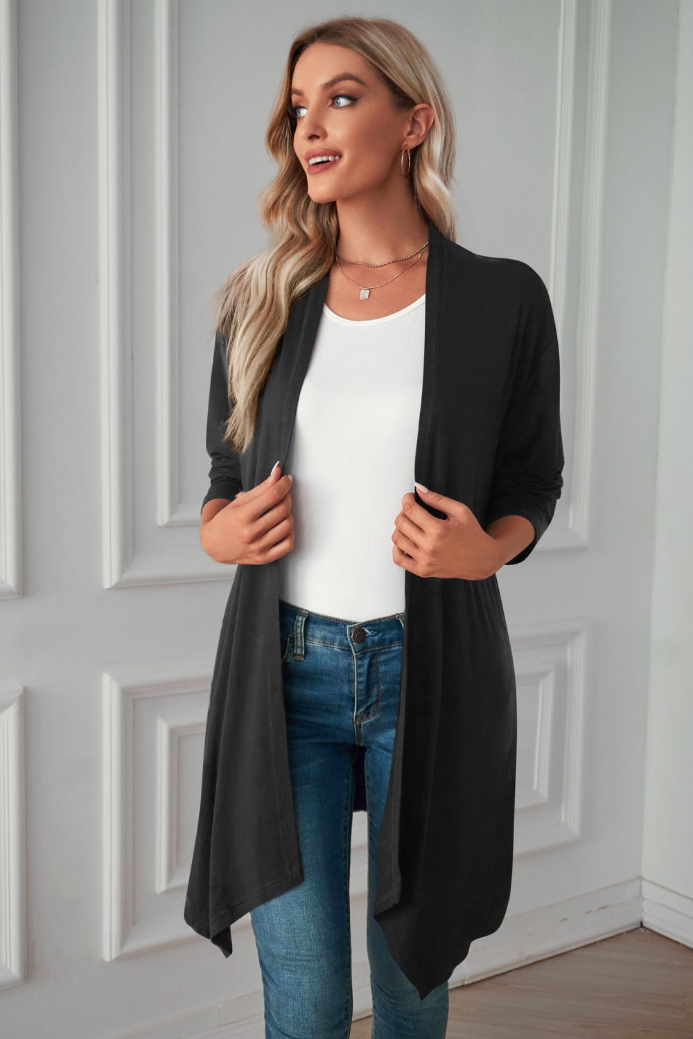 Open Front Long Sleeve Cardigan-Angel Casuals