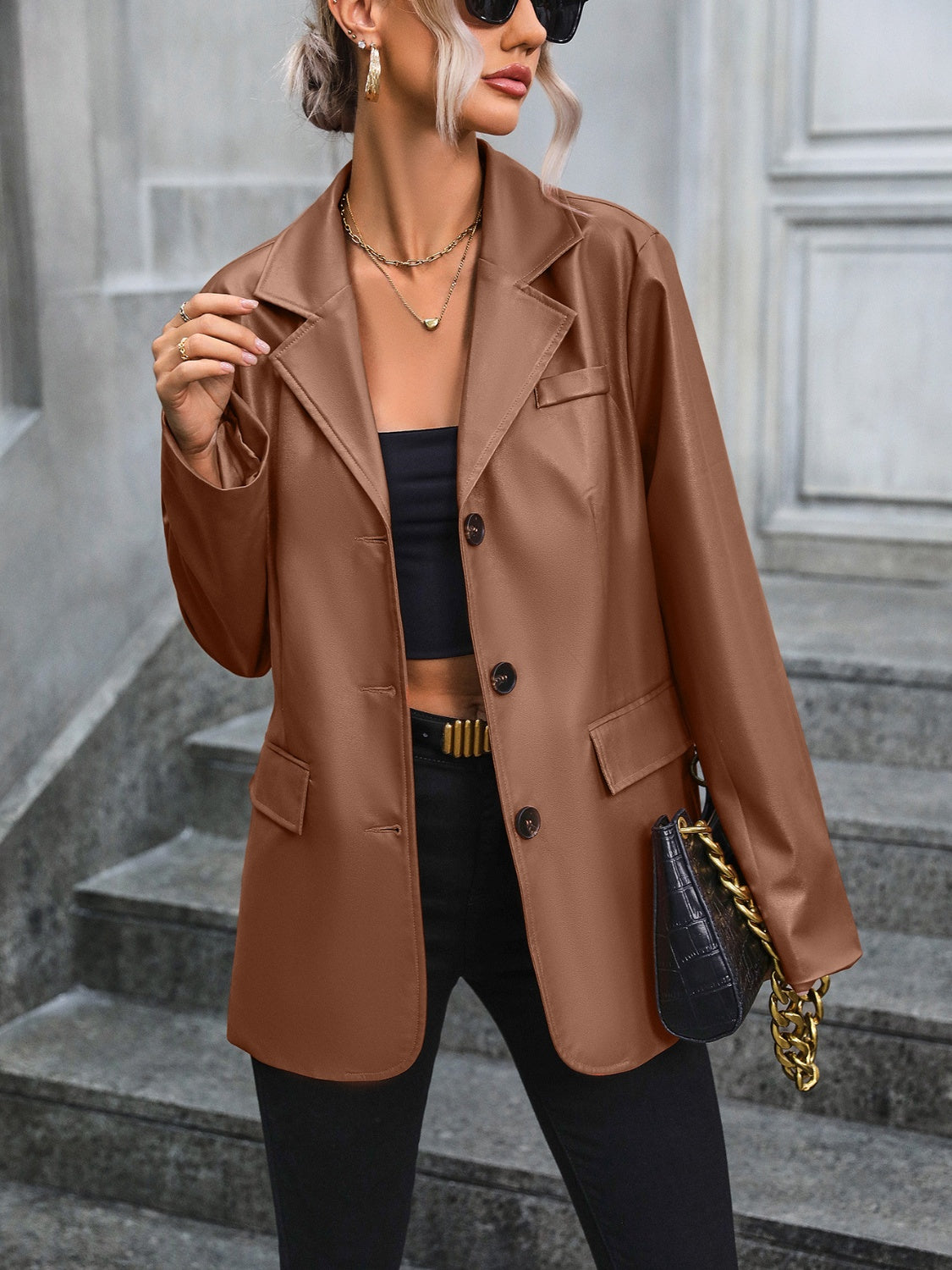 Ivy Lane Pocketed Button Up Collared Neck Blazer-Angel Casuals