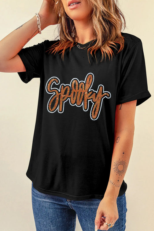 Rhinestone Letter Round Neck Short Sleeve T-Shirt-Angel Casuals