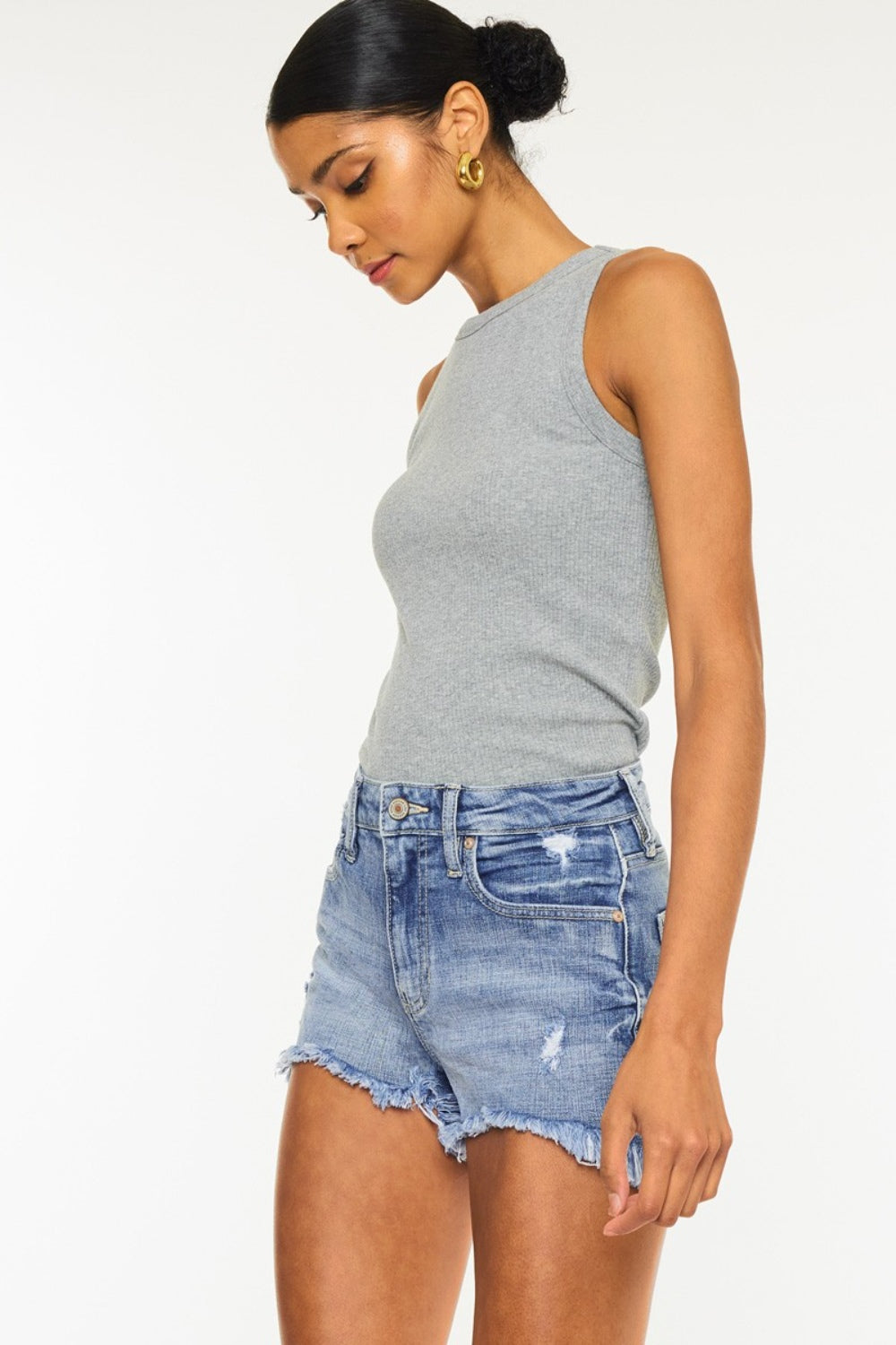 Kancan Distressed Raw Hem Denim Shorts-Angel Casuals