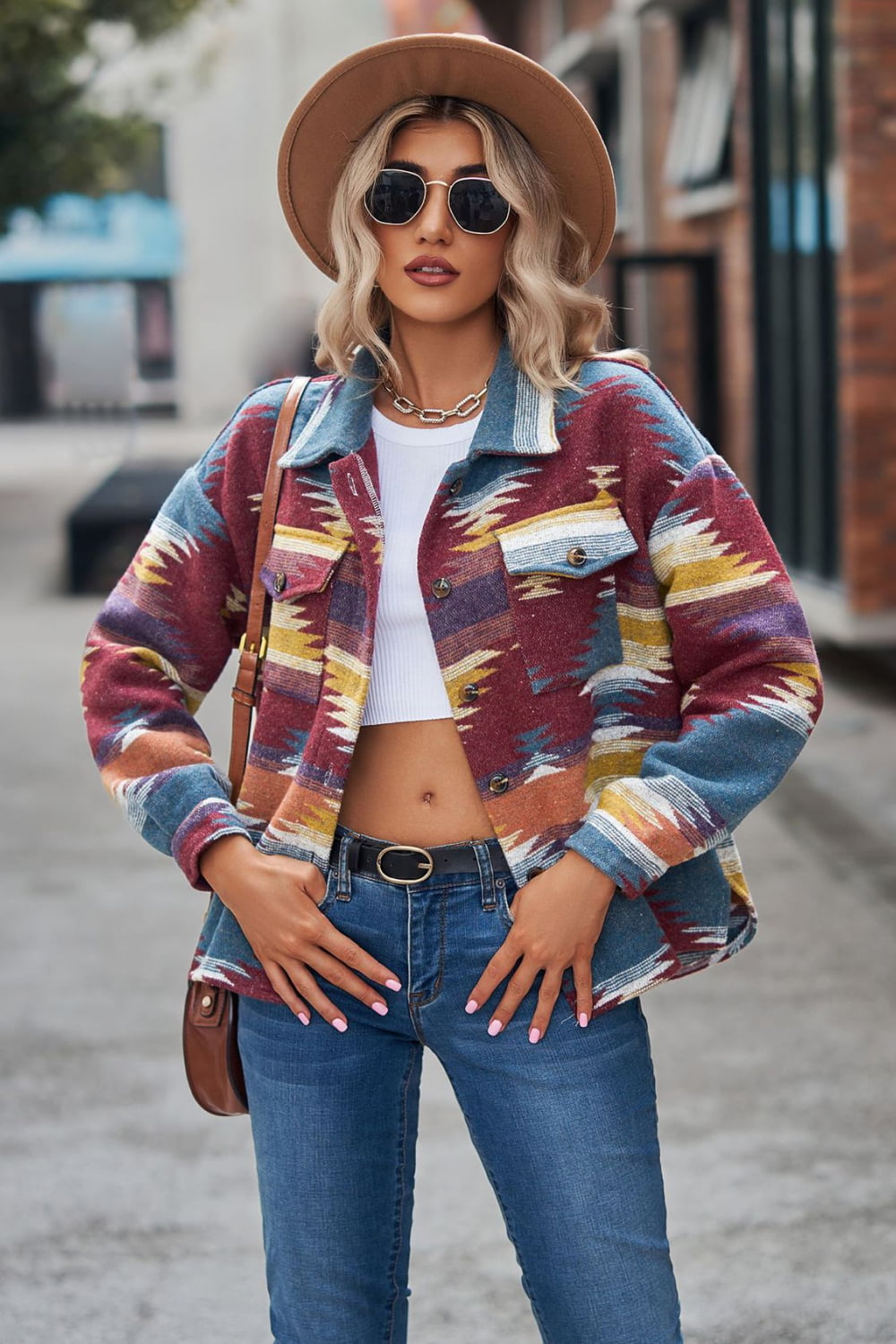 Printed Collared Neck Jacket-Angel Casuals