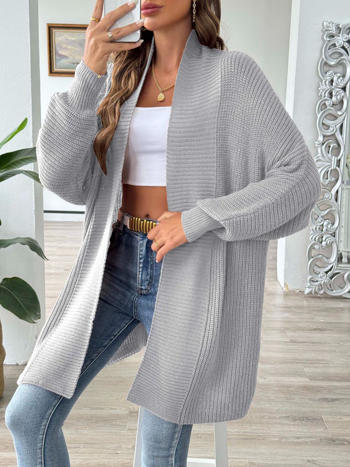 Open Front Long Sleeve Cardigan-Angel Casuals