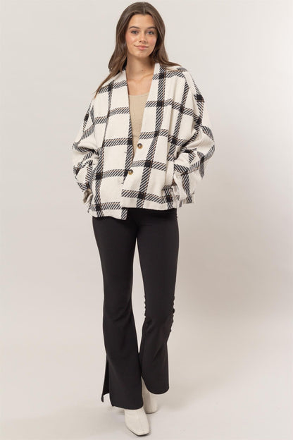 HYFVE Plaid Long Sleeve Jacket with Side Slit Pockets-Angel Casuals