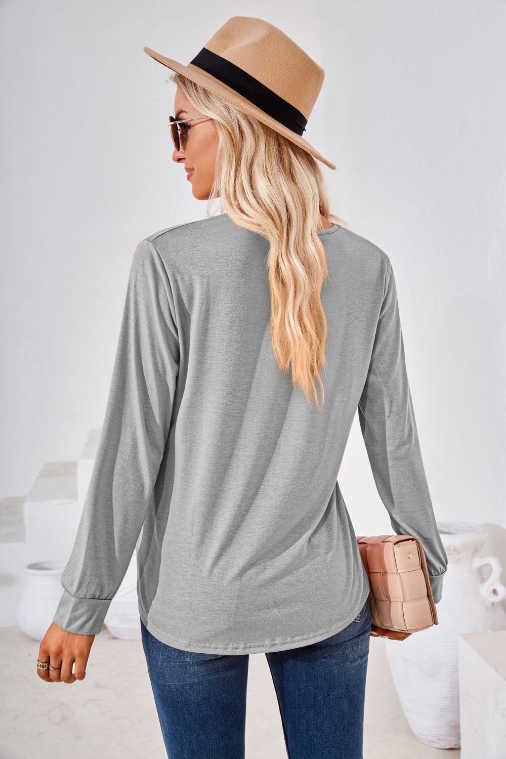 Square Neck Ruched Long Sleeve Blouse-Angel Casuals