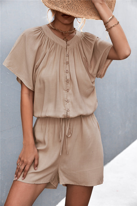 Buttoned Gather Detail Romper-Angel Casuals